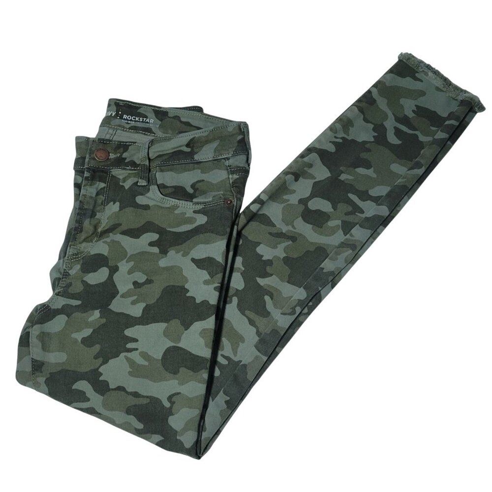 Old Navy Rockstar Mid Rise Jeans Womens Size 4 Skinny Camouflage Green Denim